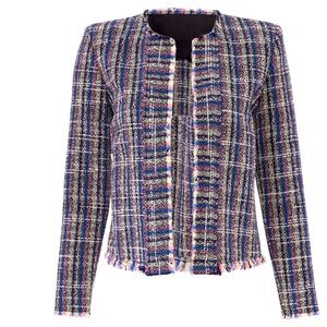 IRO Frankie Blue, Pink, Black & Cream Tweed Blazer Jacket US XS